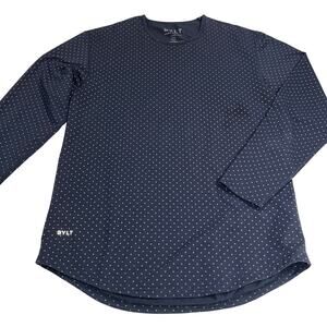 BYLT Drop Cut Long Sleeve Lux Performance Tee Shirt Navy Gray Dotted Size L